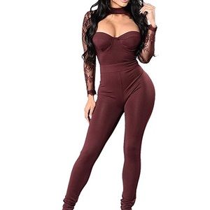 Burgundy lace jumpsuit